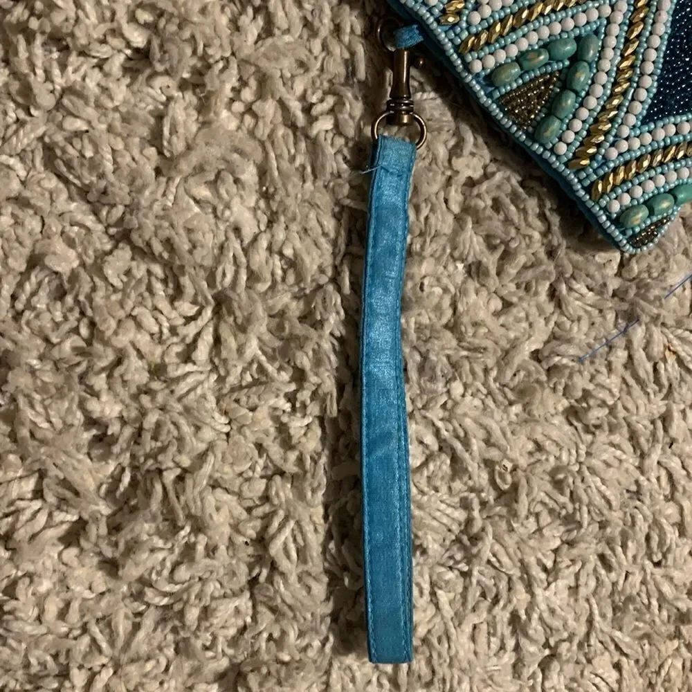 Bamboo trading company GUC blue/gold beaded wristlet